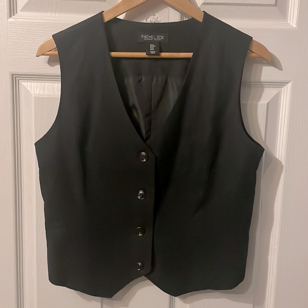 Rachel Zoe black linen-viscose fitted vest size M